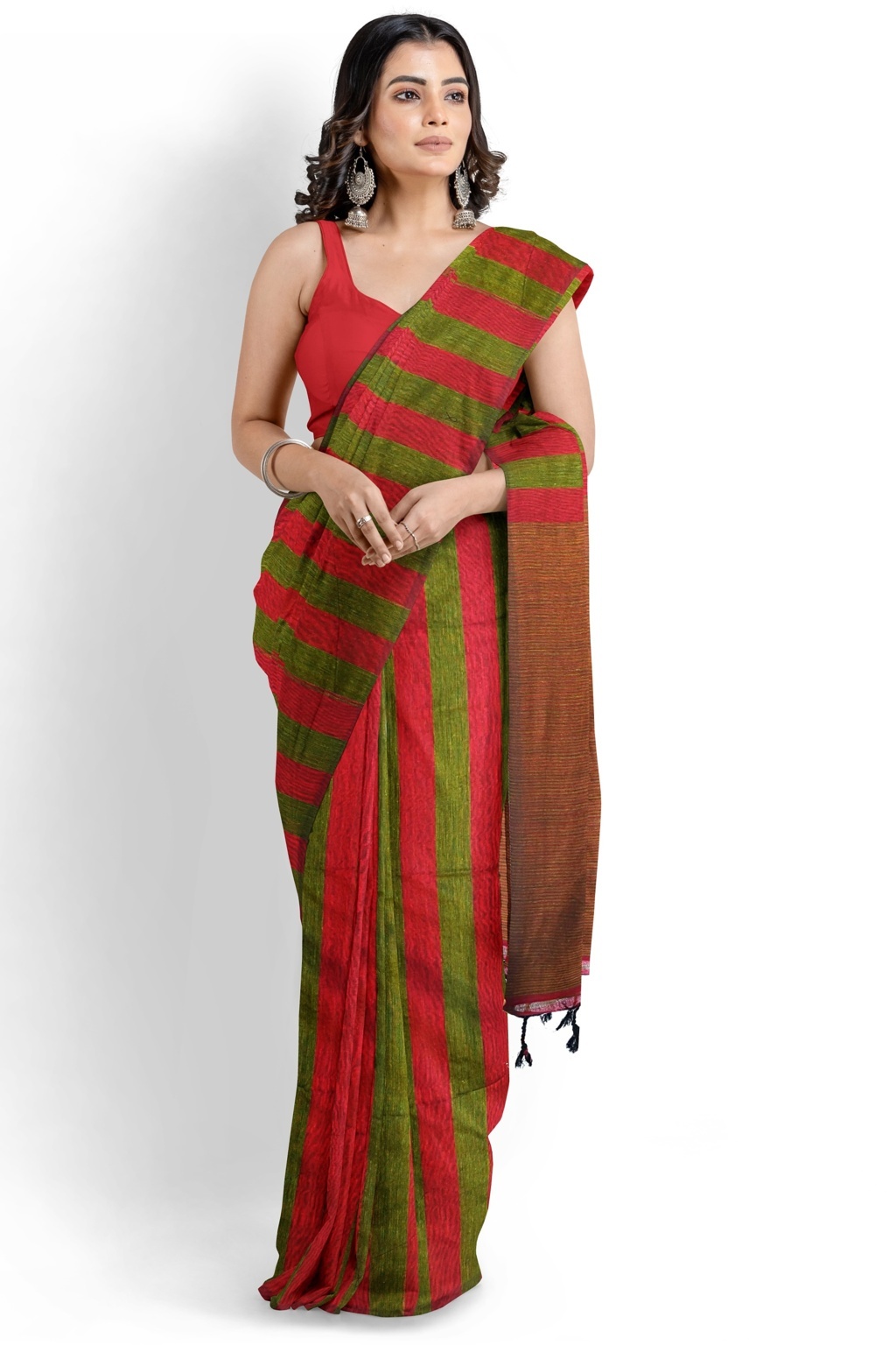 Red Green Pure Cotton Tejal Hand Loom Saree (1200)
